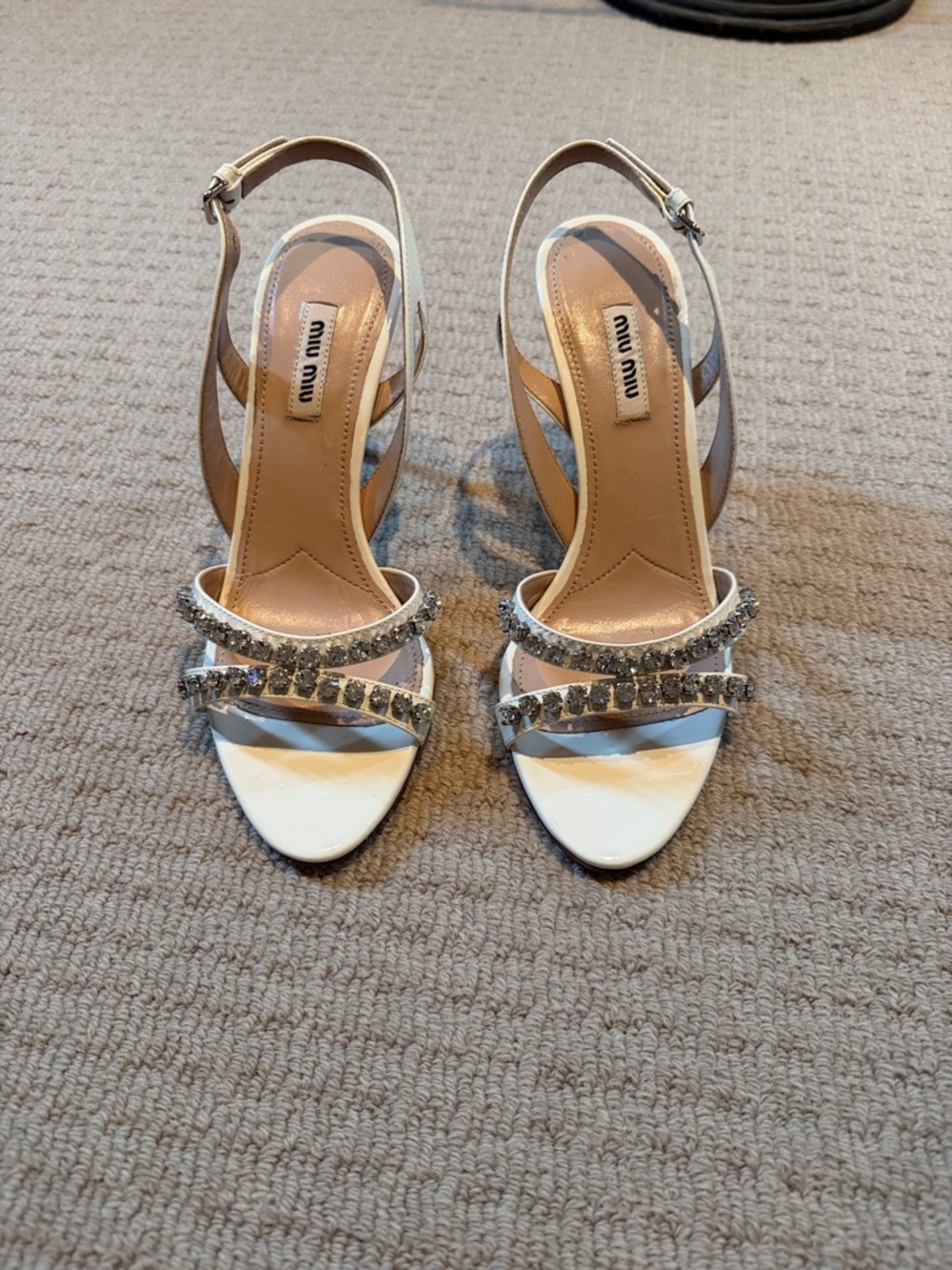 Miu Miu White Crystal Strap Slingback Heels brand new never worn.  Have box.